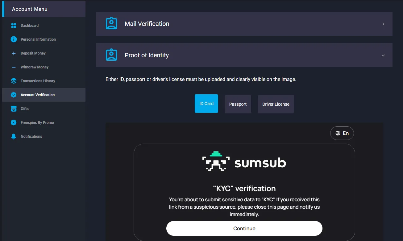 Account Verification page with the Mail Verification block, desktop view